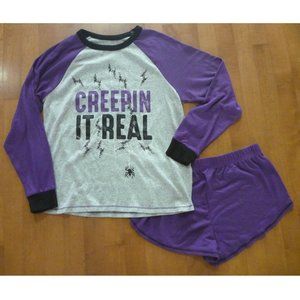 Womens" CREEPIN' IT REAL" Halloween Pajamas Size XL 16/18  Top Shorts Bats NWT